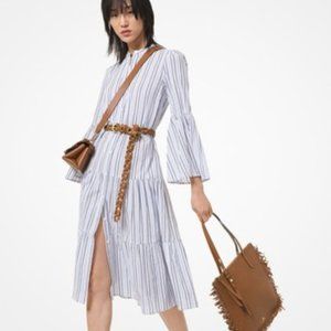 NWT MICHAEL KORS Striped Cotton Tiered Midi Dress